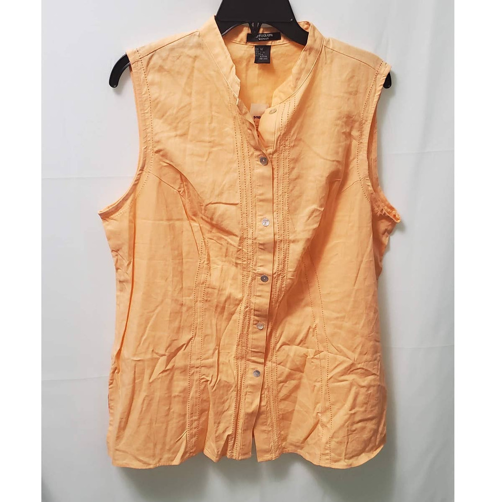 NWT! Autograph Peachy Orange Linen Sleeveless Blouse T81389L Size 1X